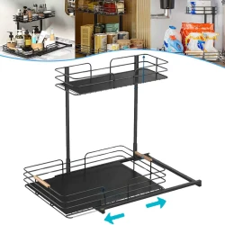 Kitchen Cabinet Double Pull Out Mesh Rack Organizer: Maximize Storage, Easy Access for 20+ Items, Fits Standard Cabinets