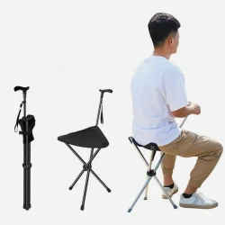 عكاز ErgoComfort متعدد الاستخدامات 2 في 1 يتحول إلى كرسي قابل للطي لكبار السن وذوي الاحتياجات الخاصة تصميم خفيف الوزن يدعم وزنًا يصل إلى 250 رطلاً، ارتفاع قابل للتعديل