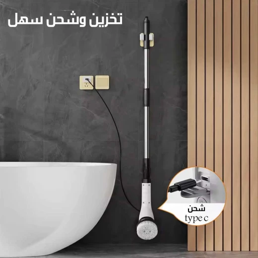 فرشاة تنظيف كهربائية لاسلكية دوارة 360 درجة مع 3 رؤوس قابلة للتبديل لتنظيف قوي للمطبخ والحمام والبلاط والأرضيات والجدران تصميم قابل لإعادة الشحن محمول - Image 4