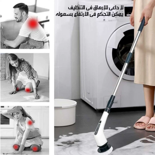 فرشاة تنظيف كهربائية لاسلكية دوارة 360 درجة مع 3 رؤوس قابلة للتبديل لتنظيف قوي للمطبخ والحمام والبلاط والأرضيات والجدران تصميم قابل لإعادة الشحن محمول - Image 6