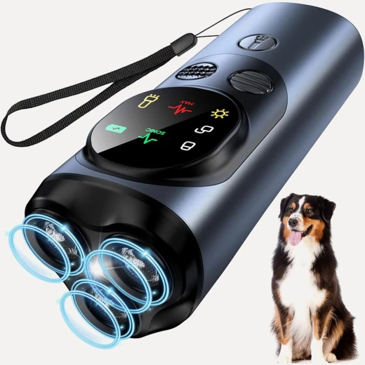 Ultrasonic Dog Repeller Device with LED Flashlight & Digital Display: Effective & Safe Dog Deterrent for Walks & Exercise, Operates within 5-10 Meters, 1 Device