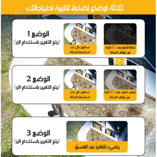 مصباح LED يعمل بالطاقة الشمسية مزود بمستشعر حركة، إضاءة خارجية مقاومة للعوامل الجوية لأمن المنزل، سهل التركيب - Image 7