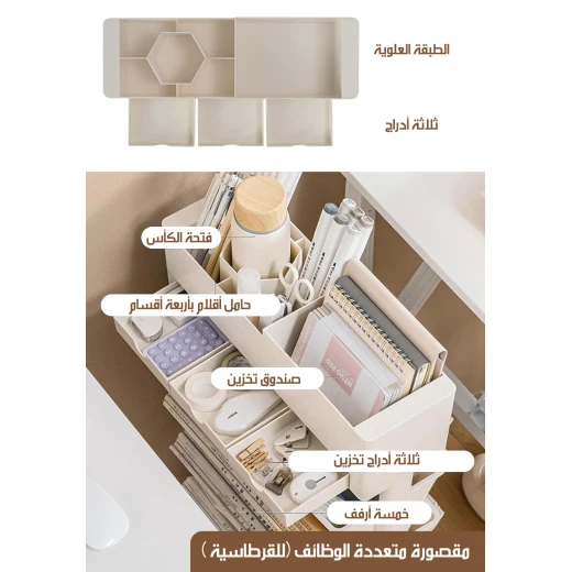 خزانة كتب دوارة بعجلات و 5 أرفف لتخزين الكتب والقرطاسية، تصميم عملي وأنيق - Image 5