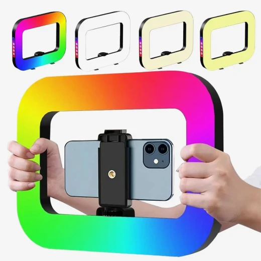 مصباح حلقي RGB للإضاءة، ألوان زاهية مع إضاءة بيضاء، يعزز جودة الصور والفيديوهات، مثالي لصناع المحتوى والتصوير والبث المباشر مصباح حلقي RGB للإضاءة، ألوان زاهية مع إضاءة بيضاء، يعزز جودة الصور والفيديوهات، مثالي لصناع المحتوى والتصوير والبث المباشر