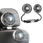 Dual-Head Car Fan with LED Lights, Powerful Adjustable Cooling, Flexible Hoses for Directed Airflow, Built-In LED Lighting, Ideal for Drivers and Passengers