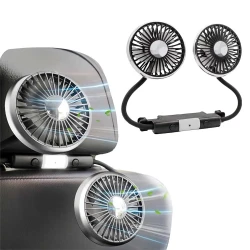 Dual-Head Car Fan with LED Lights, Powerful Adjustable Cooling, Flexible Hoses for Directed Airflow, Built-In LED Lighting, Ideal for Drivers and Passengers