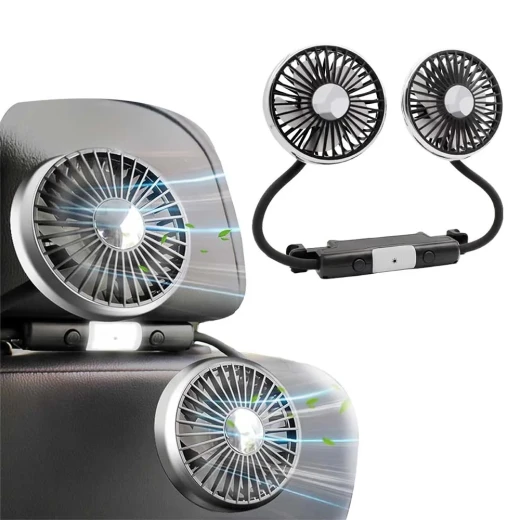 Dual-Head Car Fan with LED Lights, Powerful Adjustable Cooling, Flexible Hoses for Directed Airflow, Built-In LED Lighting, Ideal for Drivers and Passengers - Image 2