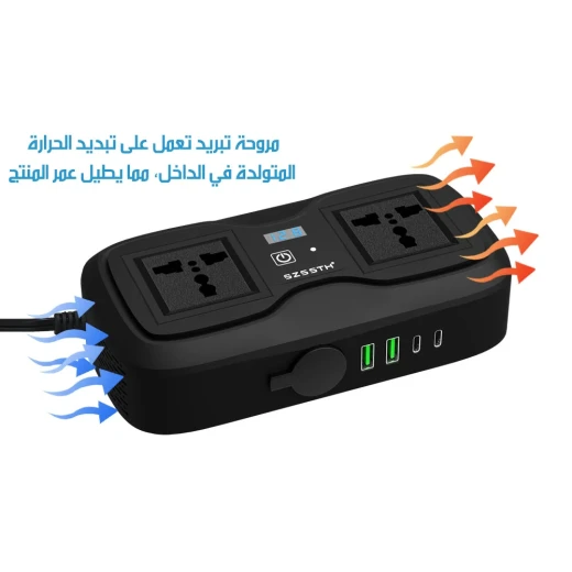 محول طاقة للسيارة من ولاعة السجائر بمقبسين كهربائيين عالميين، شاحن ومحول طاقة عملي للسيارة والسفر - Image 8