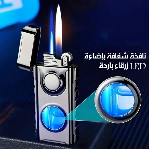 قداحة بلهب مزدوج (توربو وعادي) – تصميم أنيق مع مؤشر غاز LED أزرق، تجمع بين الفخامة والعملية، خيار مثالي للإهداء ولمن يبحث عن التميز - الولاعة الذكية - Image 4