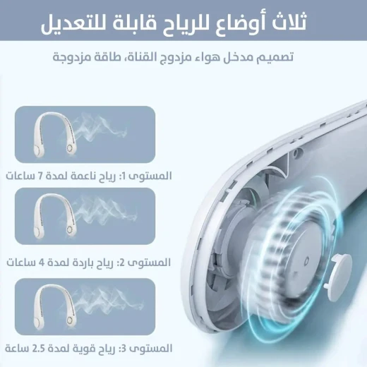 مروحة عنق محمولة قابلة للشحن, تبريد شخصي بدون استخدام اليدين مع شحن USB ,سرعات قابلة للتعديل، صغيرة الحجم ومتينة للسفر والاستخدام الخارجي - Image 4