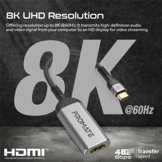 محول Promate 8K USB-C إلى HDMI: وضوح كريستالي للبث - برو مات - Image 3