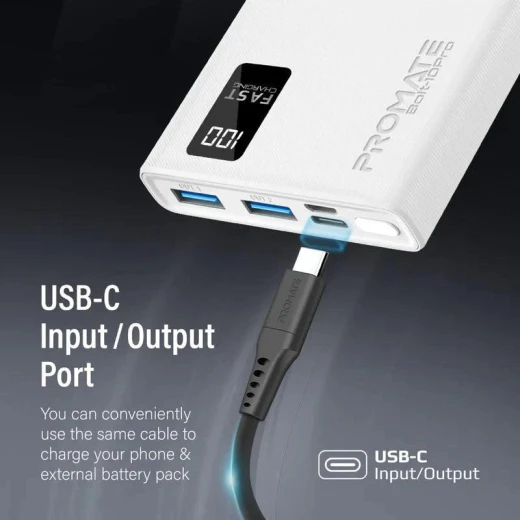 باور بانك بولت-10 برو 10000 مللي أمبير/ساعة - منفذي USB-A وUSB-C - أبيض من بروميت - برو مات - Image 4
