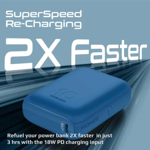 باور بانك Acme-PD20 بسعة 10000 مللي أمبير، شحن سريع بقوة 20 واط PD عبر USB-C وتقنية صحن سريع 3.0، بطارية محمولة مدمجة متوافقة مع آيفون وسامسونج وأجهزة أندرويد, أزرق من بروميت - برو مات - Image 4