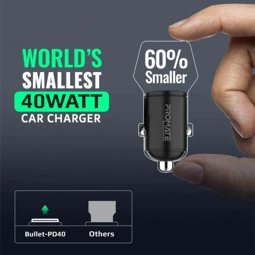 شاحن سيارة Promate Bullet-PD40 بقوة 40 واط بمنفذي USB-C - برو مات - Image 10