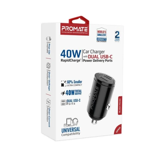 شاحن سيارة Promate Bullet-PD40 بقوة 40 واط بمنفذي USB-C - برو مات - Image 11