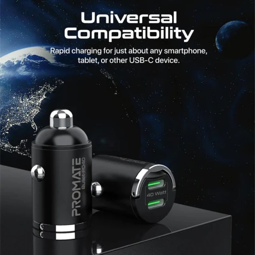 شاحن سيارة Promate Bullet-PD40 بقوة 40 واط بمنفذي USB-C - برو مات - Image 9