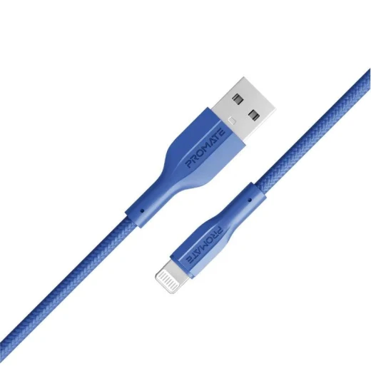كابل شحن آيفون XCord-Ai أزرق, معتمد من ابل MFi، عالي التحمل وسرعة شحن فائقة, متوافق مع أجهزة ايفون و ايباد و ايربودز من بروميت كابل شحن آيفون XCord-Ai أزرق, معتمد من ابل MFi، عالي التحمل وسرعة شحن فائقة, متوافق مع أجهزة ايفون و ايباد و ايربودز من بروميت