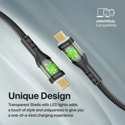كابل ترانس لاين-سي سي USB-C بقوة 60 واط - شحن فائق السرعة، أسود من بروميت - برو مات - Image 3
