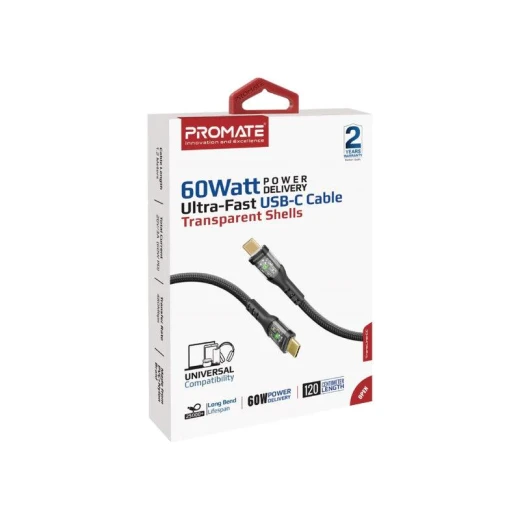 كابل ترانس لاين-سي سي USB-C بقوة 60 واط - شحن فائق السرعة، أسود من بروميت - برو مات - Image 7