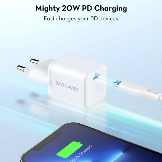شاحن حائط RAVPower 20W PC167 أسود - شحن سريع للهواتف والأجهزة اللوحية