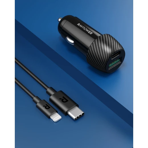 شاحن سيارة RAVPower 49W RP-VC031 - شحن سريع، منفذ مزدوج شاحن سيارة RAVPower 49W RP-VC031 - شحن سريع، منفذ مزدوج