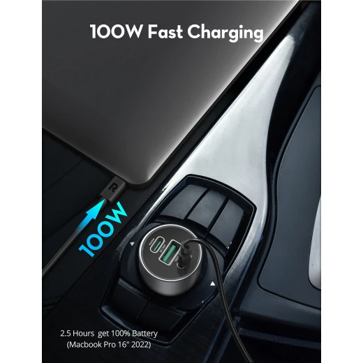 شاحن سيارة RAVPower 100 واط بـ 3 منافذ - شحن سريع رمادي - Ravpower - Image 6