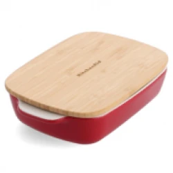 KitchenAid Stoneware Baking Dish with Lid, 0.9 Liter Rectangular Ceramic Pan 26 × 15.5 × 6.5 cm