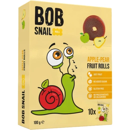 Bob Snail Apple and Pear Fruit Rolls, Healthy Snack, 100g Pack Bob Snail Apple and Pear Fruit Rolls, Healthy Snack, 100g Pack