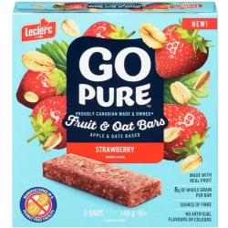 Leclerc Go Pure Strawberry Fruit and Oat Bars Healthy Snack 5 Bars 140g