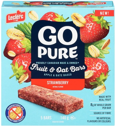 Leclerc Go Pure Strawberry Fruit and Oat Bars Healthy Snack 5 Bars 140g Leclerc Go Pure Strawberry Fruit and Oat Bars Healthy Snack 5 Bars 140g