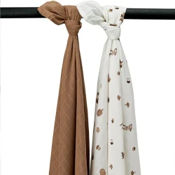 Meyco Forest Animals Muslin Swaddle Cloths 2 Pack 120x120cm Toffee