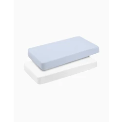 طقم ملاءات سرير أطفال كامبراس، قطعتين، 60x120 سم، أزرق/أبيض ناعم