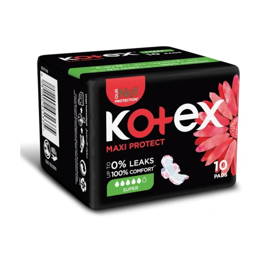 Kotex Maxi Protect Large Sanitary Pads with Wings 10 Pads Fast Absorption Anti-Leak Barriers Soft & Comfortable Secure Fit Kotex Maxi Protect Large Sanitary Pads with Wings 10 Pads Fast Absorption Anti-Leak Barriers Soft & Comfortable Secure Fit