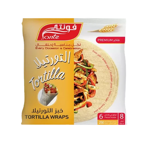 خبز تورتيلا فونتي 6 قطع 250 جرام - لذيذ ومتعدد الاستخدامات خبز تورتيلا فونتي 6 قطع 250 جرام - لذيذ ومتعدد الاستخدامات