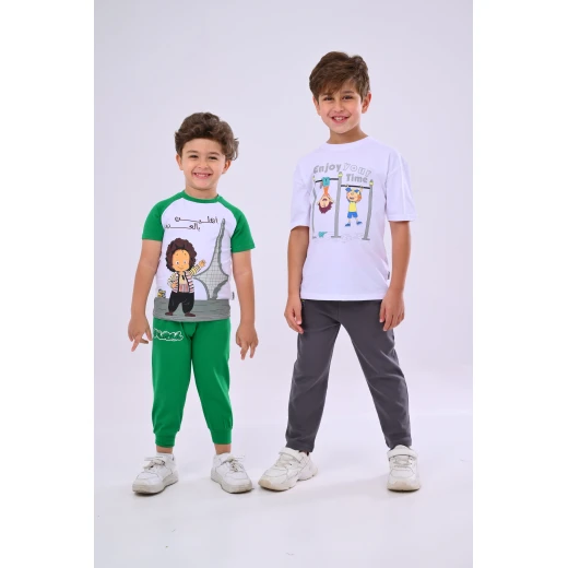 طقم كودو ومودو للأولاد قطعتين - 4 سنوات - زي ممتع ومرح من زيتون - زيتون - Image 4