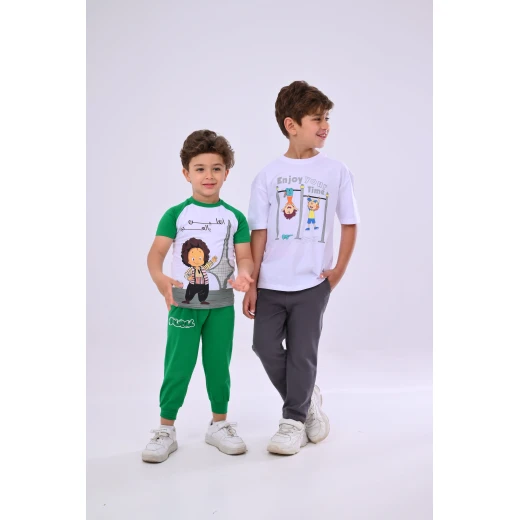 طقم كودو ومودو ولادي قطعتين - 8 سنوات - زي ممتع ومرح من زيتون - زيتون - Image 3