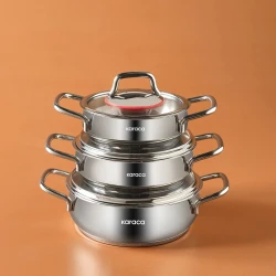 Karaca Emirgan Induction Base 6-Piece Frying Pan Set – Premium 18/10 Stainless Steel, Even Heat Distribution, Suitable for All Stovetops
