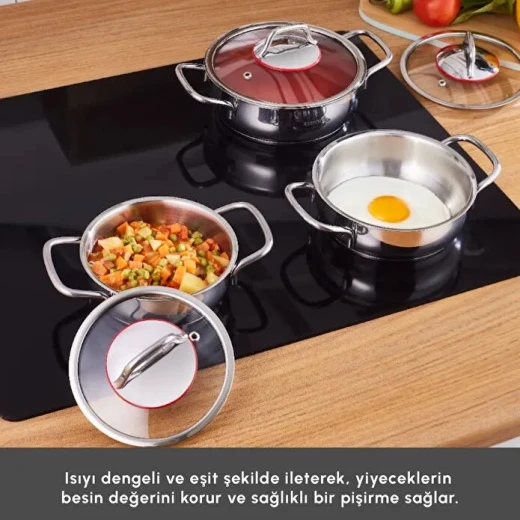 Karaca Emirgan Induction Base 6-Piece Frying Pan Set – Premium 18/10 Stainless Steel, Even Heat Distribution, Suitable for All Stovetops - karaca - Image 5