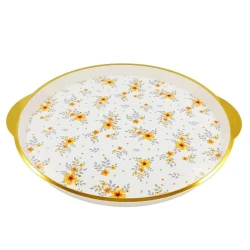 Round Plastic Serving Tray Floral Decor Multi Purpose Coffee Corner Tray Cosy Style Food Serving Decorative Lightweight Home Kitchen Use for Drinks Desserts and Daily Hospitality
