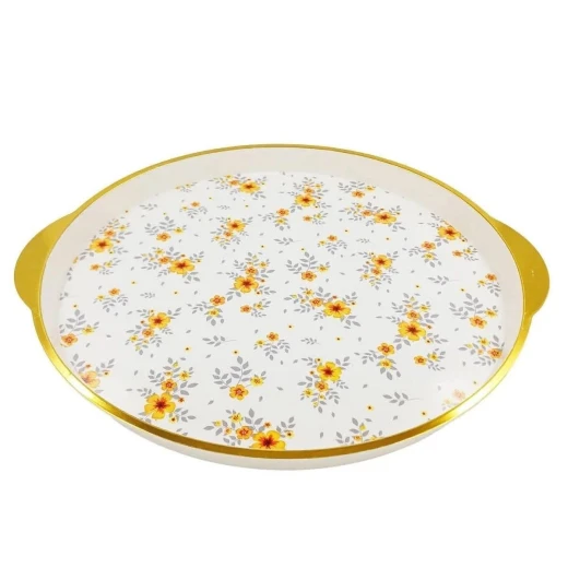 Round Plastic Serving Tray Floral Decor Multi Purpose Coffee Corner Tray Cosy Style Food Serving Decorative Lightweight Home Kitchen Use for Drinks Desserts and Daily Hospitality Round Plastic Serving Tray Floral Decor Multi Purpose Coffee Corner Tray Cosy Style Food Serving Decorative Lightweight Home Kitchen Use for Drinks Desserts and Daily Hospitality