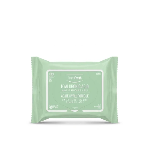 Deep Fresh Hyaluronic Acid Makeup Removing Wipes 25 Count, Hydrating Facial Cleansing Wipes for All Skin Types, Gentle No Rinse