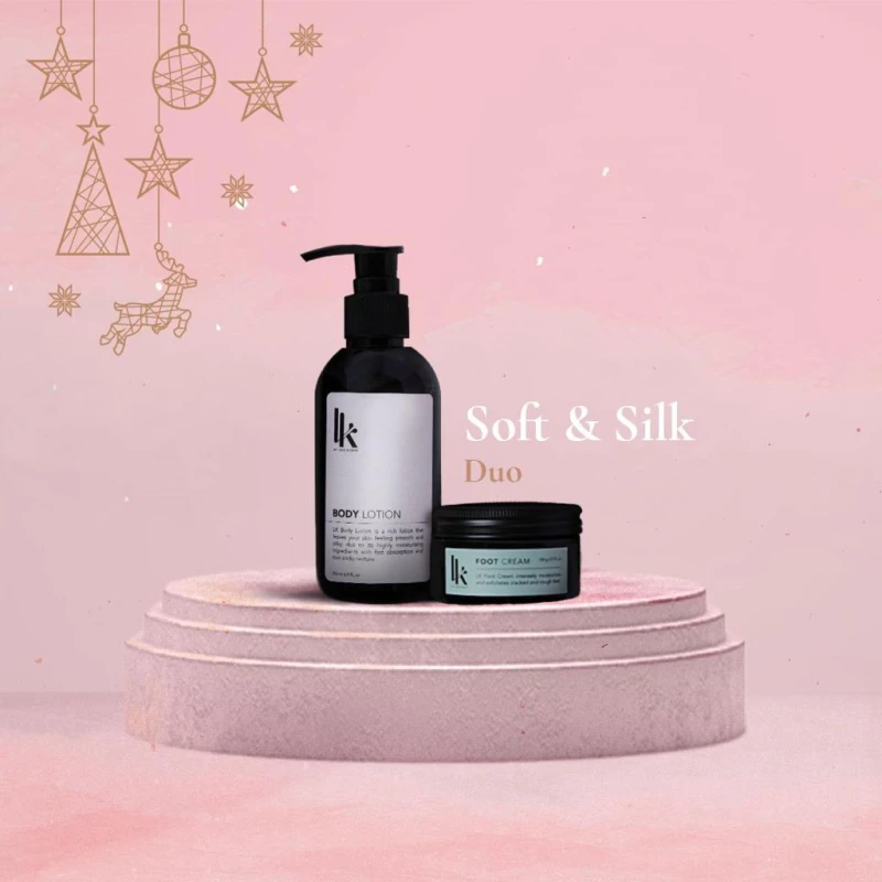 Soft & Silk مجموعة تقشير لطيف وترطيب لبشرة ناعمة ومغذّاة ومنتعشة للعناية باليدين والقدمين والجسم - ال كي