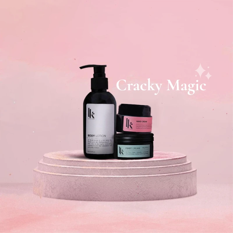 Cracky Magic مجموعة ترطب وتغذي اليدين والقدمين والجسم لتترك بشرتك ناعمة ملساء وحريرية الملمس استمتع بالملمس الفاخر والمريح - ال كي