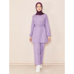 Women’s Modest Two-Piece Set – Long-Sleeve Belted Tunic & Matching Pants | Comfortable, Elegant, Everyday Wear size 44