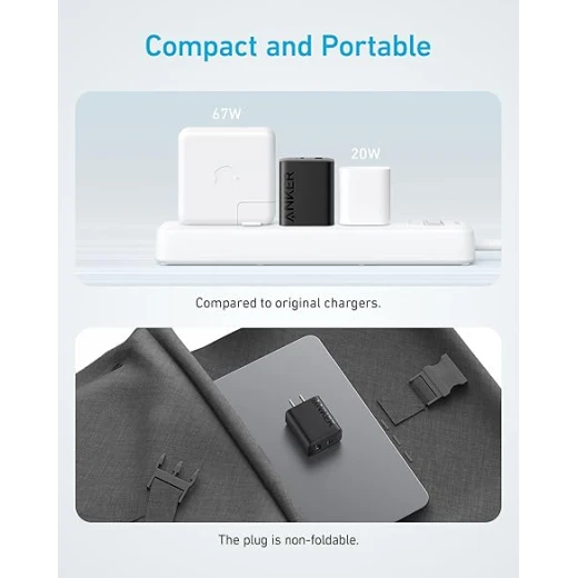 شاحن Anker (20 واط، منفذين) مع كابل USB-C وUSB-C (كابل USB-C وUSB-C بقوة 20 واط متضمن، شاحن سريع بمنفذين)، متوافق مع المعايير الفنية PSE، متوافق مع USB PD، مزود بتقنية PowerIQ، حجم صغير - انكر - Image 3