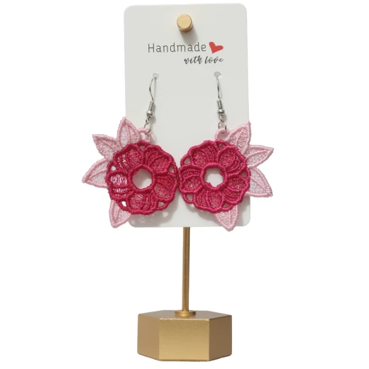 Beautiful rose earrings with soft threads in gradients of pink and fuchsia, an elegant earring reflecting the beauty of roses, size 4 cm × 4 cm - Lamsa love - Image 3