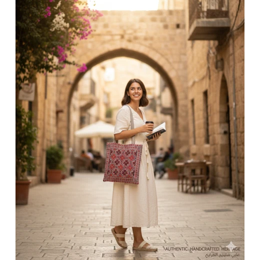 حقيبة توت مطرزة يدوياً (تطريز فلسطيني) – نقشة تراثية مميزة - Image 2