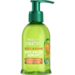 Garnier Fructis Sleek & Shine Anti-Frizz Serum 150ml, lightweight formula nourishes hair for smoothness and shine, reduces frizz and flyaways, improves manageability and provides long-lasting humidity protection