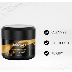 Omwah Activated Charcoal Face Scrub – Deep Cleansing & Oil Control Exfoliator for Radiant, Rejuvenated Skin, 4.3 oz