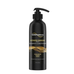 OMWAH 2-in-1 Shampoo & Conditioner with Activated Charcoal, Argan Oil & Tea Tree Oil – Deep Cleansing & Nourishing for All Hair Types